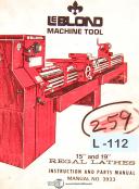 Leblond-Leblond 15\" and 19\", Regal Lathes 3933 Operations and Parts Manual-15 Inch-15\"-19 Inch-19\"-01